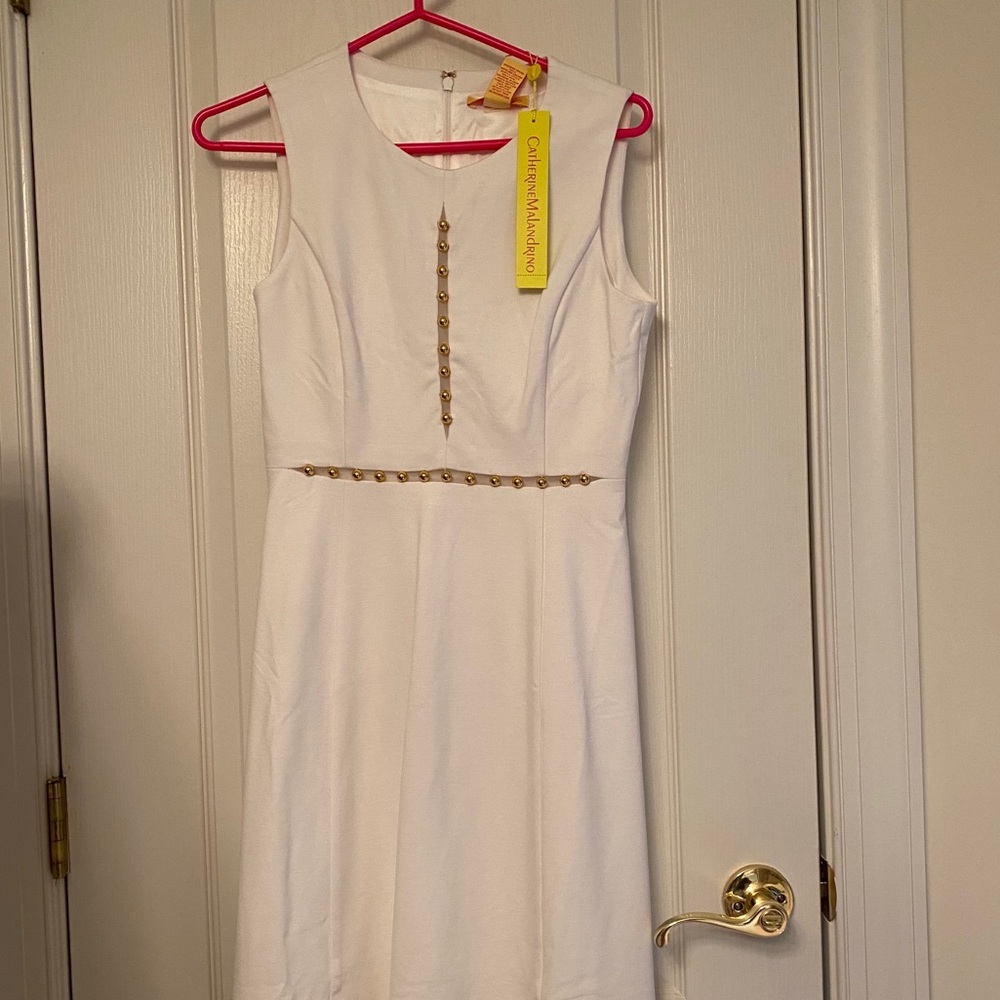 NWT white midi dress with gold sequins and mesh